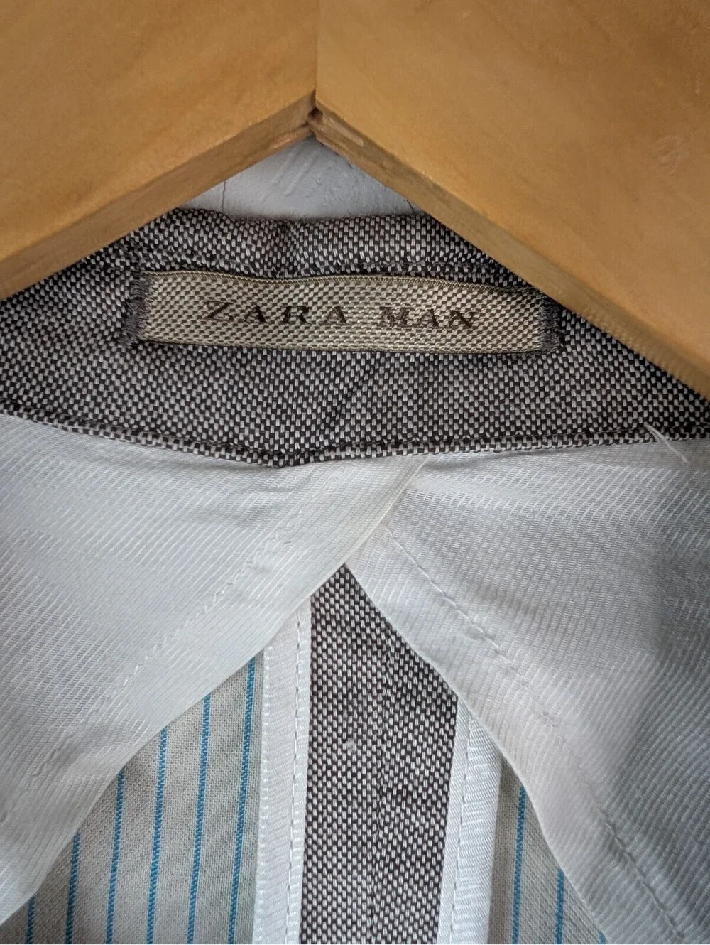 Zara Man Light Gray Single-Breasted Cotton Blazer w/ Fine Micro-Stripes Size 42